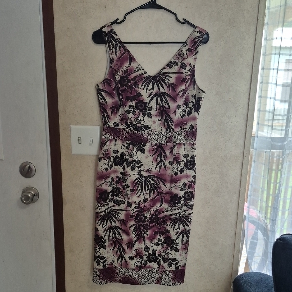 Peck & Peck Purple Pink Sheath Midi Dress V-Neck Sleeveless